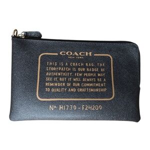 Coach Black Brown Pebbled Leather Storypatch Wristlet Wallet Clutch Travel Bag
